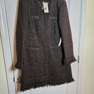 Elegant Brown Tweed Coat with Fringe